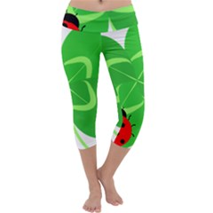 Insect Flower Floral Animals Green Red Line Capri Yoga Leggings by Mariart