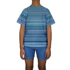 Horizontal Line Blue Kids  Short Sleeve Swimwear by Mariart