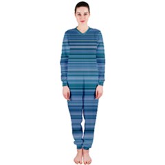 Horizontal Line Blue Onepiece Jumpsuit (ladies)  by Mariart