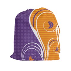 Leaf Polka Dot Purple Orange Drawstring Pouches (xxl) by Mariart