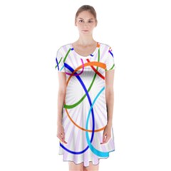 Abstract Background With Interlocking Oval Shapes Short Sleeve V-neck Flare Dress