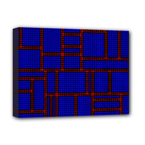 Line Plaid Red Blue Deluxe Canvas 16  X 12   by Mariart