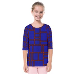 Line Plaid Red Blue Kids  Quarter Sleeve Raglan Tee