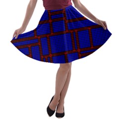 Line Plaid Red Blue A-line Skater Skirt by Mariart