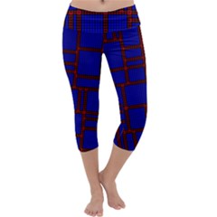 Line Plaid Red Blue Capri Yoga Leggings by Mariart