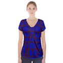 Line Plaid Red Blue Short Sleeve Front Detail Top View1