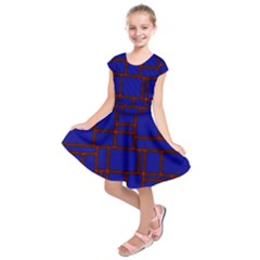 Line Plaid Red Blue Kids  Short Sleeve Dress