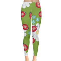 Insect Flower Floral Animals Star Green Red Sunflower Leggings  by Mariart