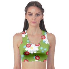 Insect Flower Floral Animals Star Green Red Sunflower Sports Bra by Mariart