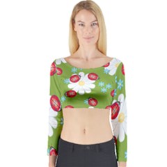 Insect Flower Floral Animals Star Green Red Sunflower Long Sleeve Crop Top by Mariart