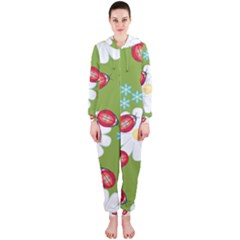 Insect Flower Floral Animals Star Green Red Sunflower Hooded Jumpsuit (ladies)  by Mariart