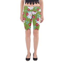 Insect Flower Floral Animals Star Green Red Sunflower Yoga Cropped Leggings by Mariart