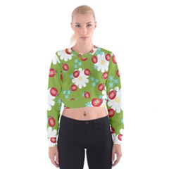 Insect Flower Floral Animals Star Green Red Sunflower Women s Cropped Sweatshirt by Mariart