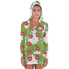 Insect Flower Floral Animals Star Green Red Sunflower Women s Long Sleeve Hooded T-shirt by Mariart