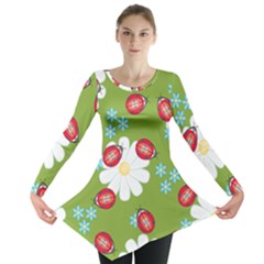 Insect Flower Floral Animals Star Green Red Sunflower Long Sleeve Tunic  by Mariart