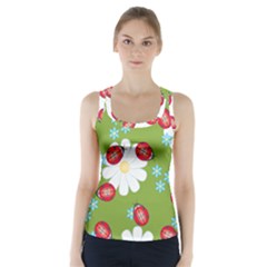 Insect Flower Floral Animals Star Green Red Sunflower Racer Back Sports Top