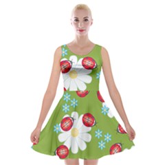 Insect Flower Floral Animals Star Green Red Sunflower Velvet Skater Dress