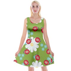 Insect Flower Floral Animals Star Green Red Sunflower Reversible Velvet Sleeveless Dress