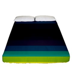 Neon Stripes Line Horizon Color Rainbow Yellow Blue Purple Black Fitted Sheet (queen Size) by Mariart