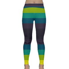 Neon Stripes Line Horizon Color Rainbow Yellow Blue Purple Black Classic Yoga Leggings by Mariart