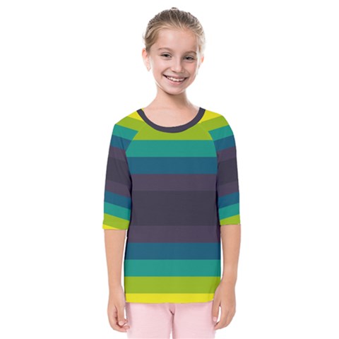 Neon Stripes Line Horizon Color Rainbow Yellow Blue Purple Black Kids  Quarter Sleeve Raglan Tee by Mariart