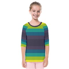 Neon Stripes Line Horizon Color Rainbow Yellow Blue Purple Black Kids  Quarter Sleeve Raglan Tee