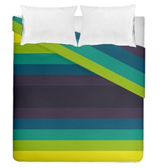 Neon Stripes Line Horizon Color Rainbow Yellow Blue Purple Black Duvet Cover Double Side (queen Size) by Mariart