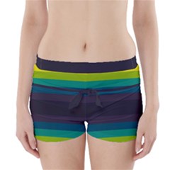 Neon Stripes Line Horizon Color Rainbow Yellow Blue Purple Black Boyleg Bikini Wrap Bottoms by Mariart