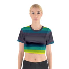 Neon Stripes Line Horizon Color Rainbow Yellow Blue Purple Black Cotton Crop Top by Mariart