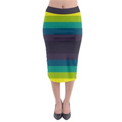 Neon Stripes Line Horizon Color Rainbow Yellow Blue Purple Black Midi Pencil Skirt by Mariart