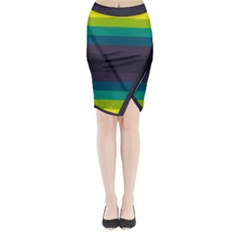 Neon Stripes Line Horizon Color Rainbow Yellow Blue Purple Black Midi Wrap Pencil Skirt by Mariart