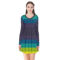 Neon Stripes Line Horizon Color Rainbow Yellow Blue Purple Black Flare Dress