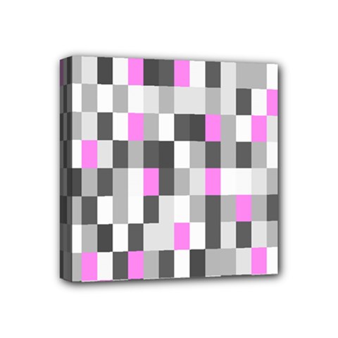 Pink Grey Black Plaid Original Mini Canvas 4  X 4  by Mariart