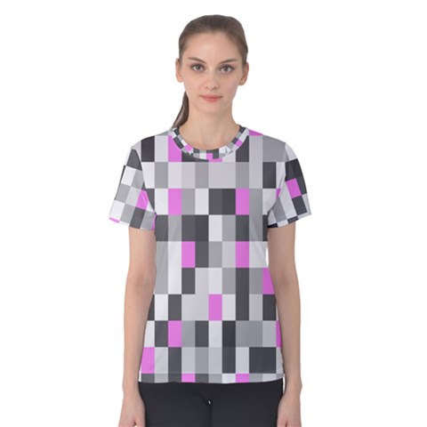 Pink Grey Black Plaid Original Women s Cotton Tee by Mariart