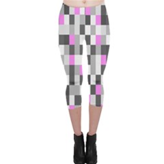 Pink Grey Black Plaid Original Capri Leggings  by Mariart