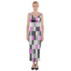 Pink Grey Black Plaid Original Fitted Maxi Dress by Mariart