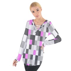 Pink Grey Black Plaid Original Women s Tie Up Tee by Mariart