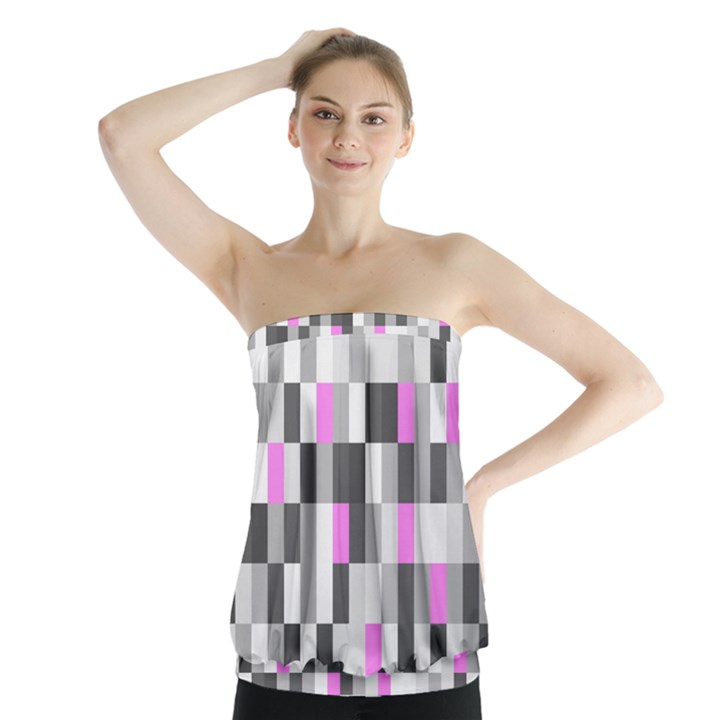 Pink Grey Black Plaid Original Strapless Top