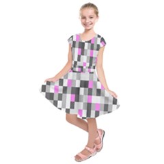 Pink Grey Black Plaid Original Kids  Short Sleeve Dress