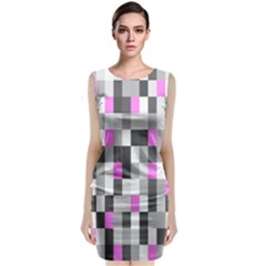 Pink Grey Black Plaid Original Sleeveless Velvet Midi Dress