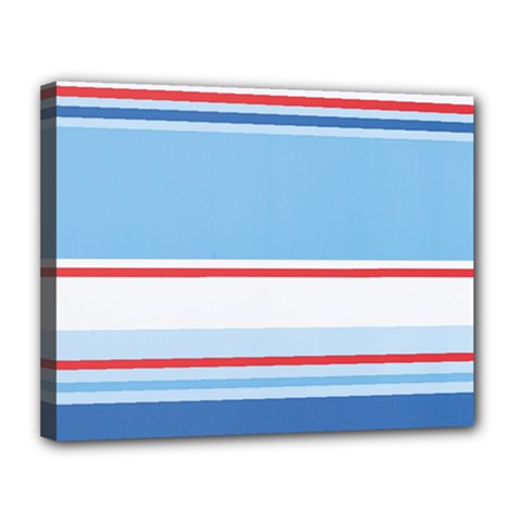 Navy Blue White Red Stripe Blue Finely Striped Line Canvas 14  X 11  by Mariart