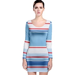 Navy Blue White Red Stripe Blue Finely Striped Line Long Sleeve Bodycon Dress by Mariart