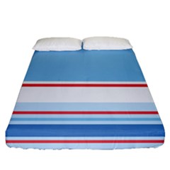 Navy Blue White Red Stripe Blue Finely Striped Line Fitted Sheet (queen Size) by Mariart