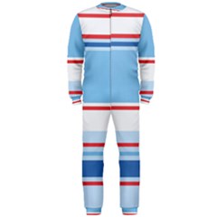 Navy Blue White Red Stripe Blue Finely Striped Line Onepiece Jumpsuit (men)  by Mariart