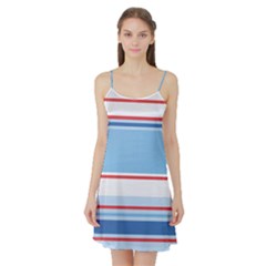 Navy Blue White Red Stripe Blue Finely Striped Line Satin Night Slip by Mariart