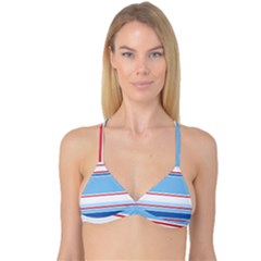 Navy Blue White Red Stripe Blue Finely Striped Line Reversible Tri Bikini Top by Mariart