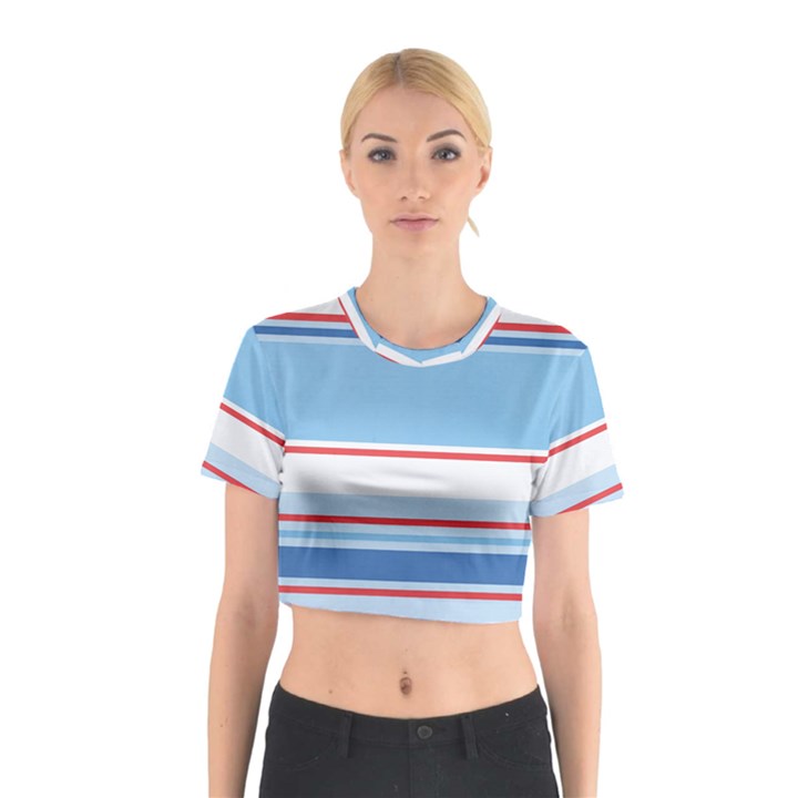 Navy Blue White Red Stripe Blue Finely Striped Line Cotton Crop Top