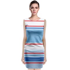 Navy Blue White Red Stripe Blue Finely Striped Line Classic Sleeveless Midi Dress by Mariart