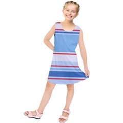 Navy Blue White Red Stripe Blue Finely Striped Line Kids  Tunic Dress by Mariart