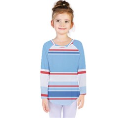 Navy Blue White Red Stripe Blue Finely Striped Line Kids  Long Sleeve Tee